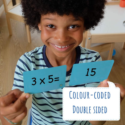 Times Tables Flashcards, one Set of 0-12 Times Tables Cards, 169 Double Sided Multiplication Flashcards with 2 Rings Included to organise Cards