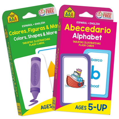 School Zone Preschool Bilingual Spanish/English 2-Pack Flash Cards: 112 Cards, Pre-K, Kindergarten, Tarjetas Ilustratives Español/Inglés, Alphabet, Colors, Shapes, ESL (Spanish Edition)