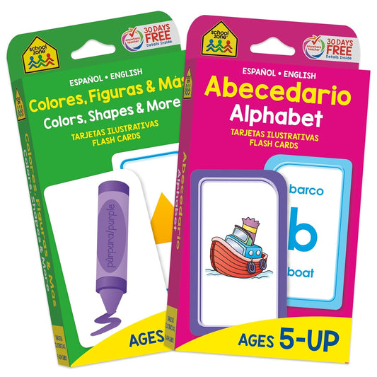 School Zone Preschool Bilingual Spanish/English 2-Pack Flash Cards: 112 Cards, Pre-K, Kindergarten, Tarjetas Ilustratives Español/Inglés, Alphabet, Colors, Shapes, ESL (Spanish Edition)