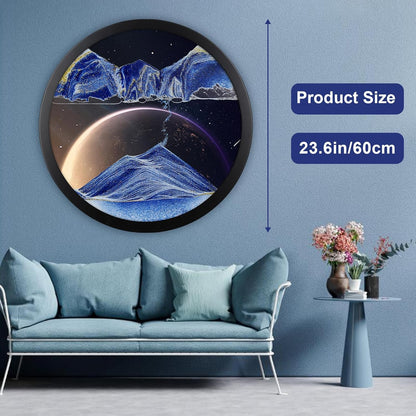 17.3" Moving Sand Art, 3D Sand Art Pictures Deep Sea Sandscape Living Room Decoration, 360° Rotate, Glass Crafts Solid Wood Frame, Relaxing Mood Home Office Work Wall Art Decor