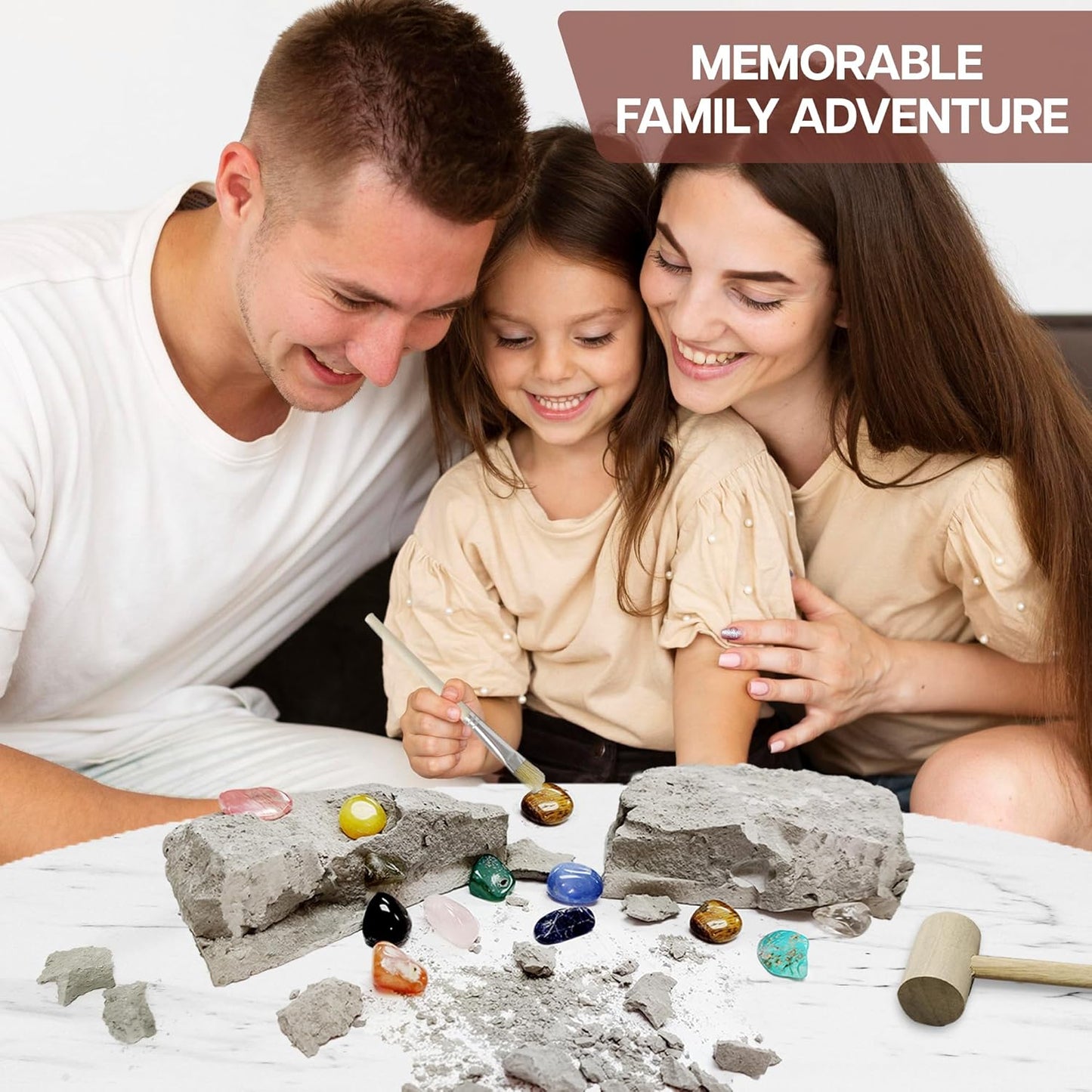 Nature Gear Gemstone Dig Kit for Kids, Educational Crystal Excavation Kit with 15 Mystery Gems, Interactive Adventure Fossil Mining Toy for Kids Age 3-5 and Up