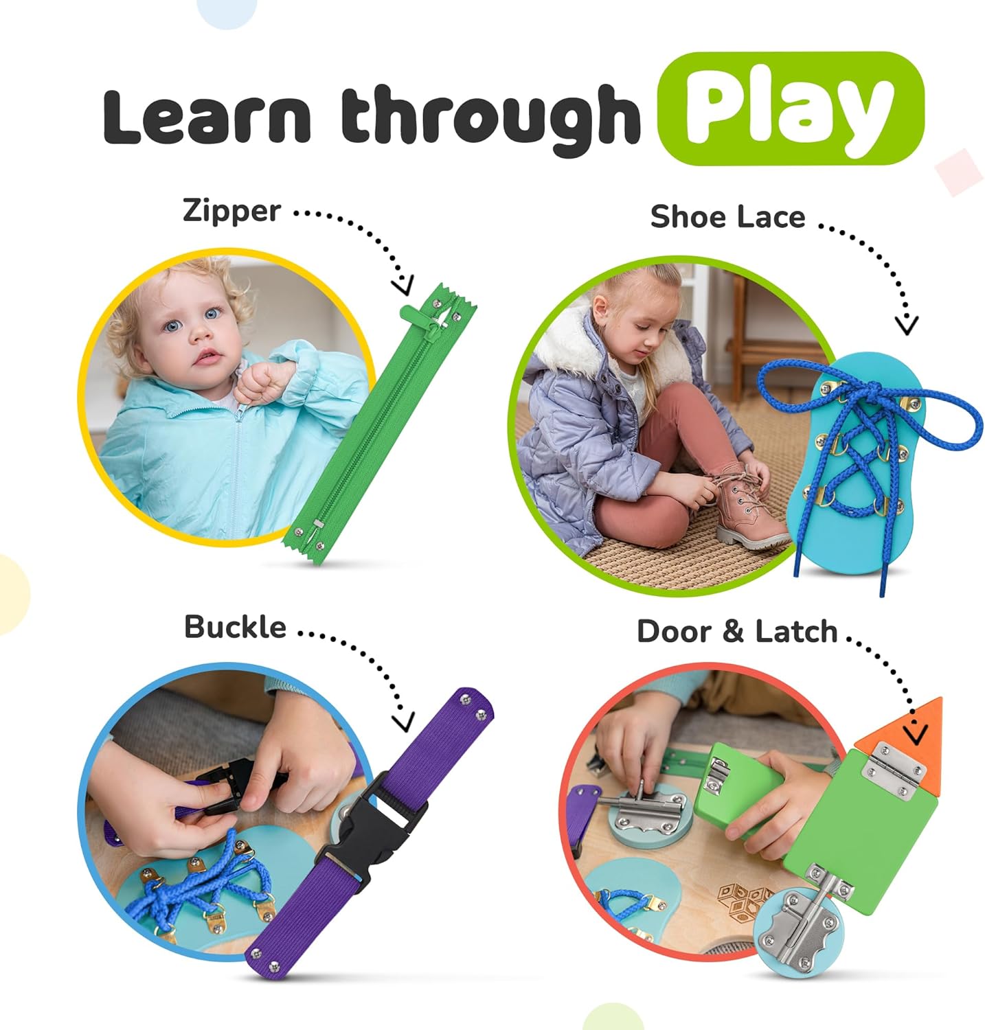 deMoca Toddler Busy Board for 1 Year Old, Travel Baby Wooden Montessori Busy Board for Toddlers 1–3, Switch and Fidget Activities for Early Motor Skills and Travel Play
