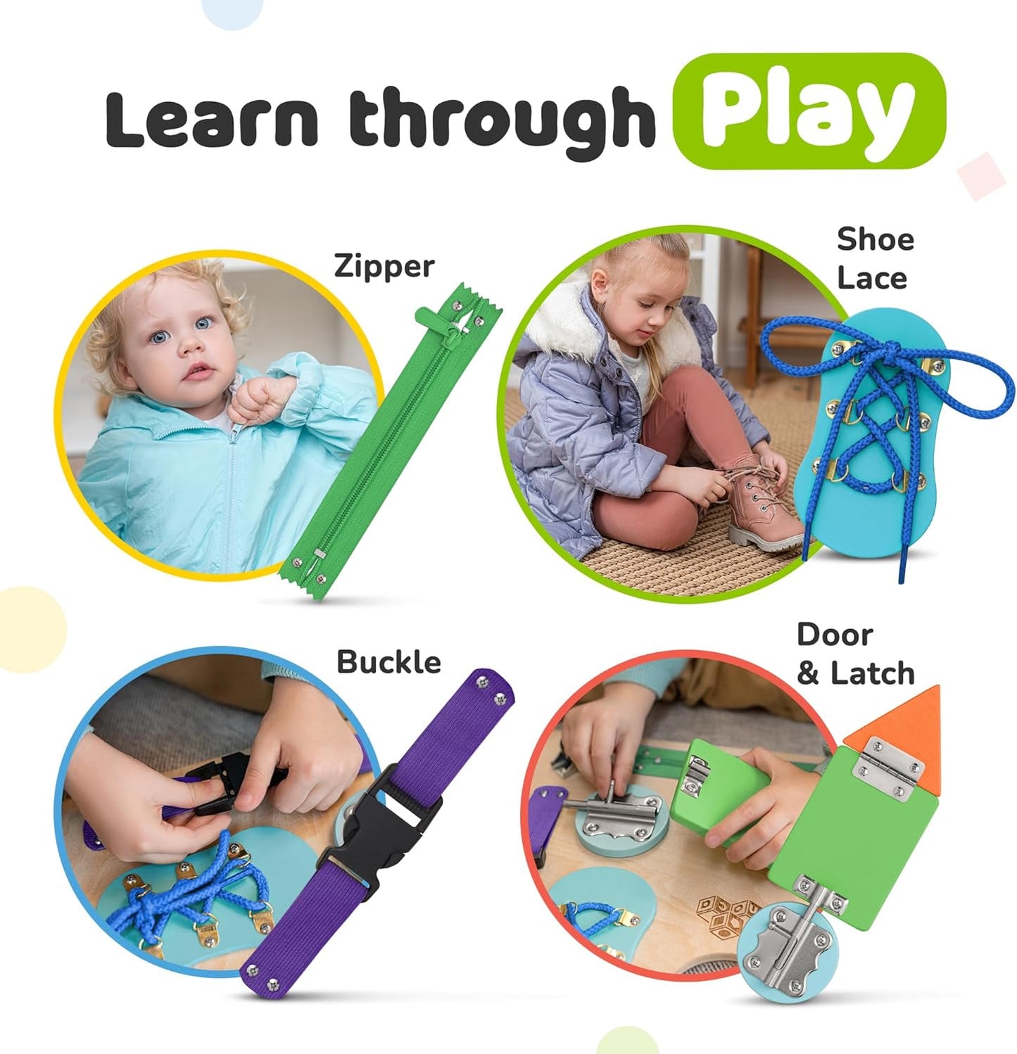 deMoca Toddler Busy Board for 1 Year Old, Travel Baby Wooden Montessori Busy Board for Toddlers 1–3, Switch and Fidget Activities for Early Motor Skills and Travel Play