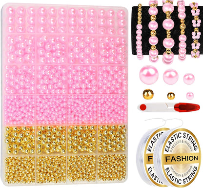 Hpebl 2136PCS Beads for Bracelets Pearl Bracelet Making Kit Friendship Bracelet Kits Bracelet Bead Kits Small Pearl Bead and Gold Beads Beading Kit for Bracelets Jewelry Making Kit