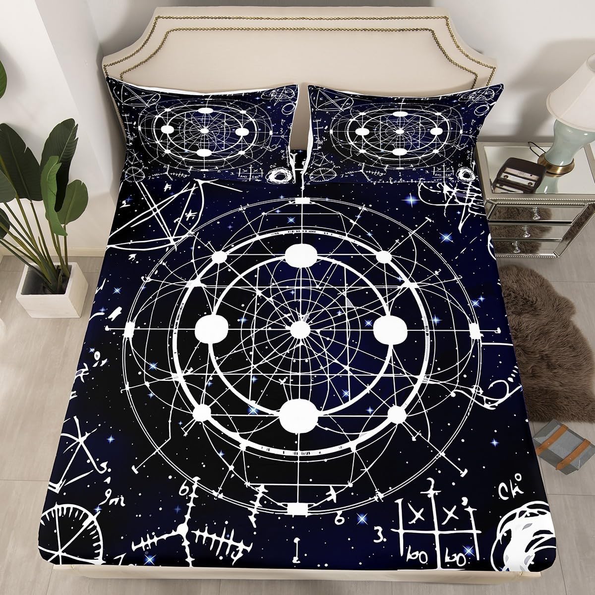 Erosebridal Chemistry Lab Fitted Sheet Twin Size Chemical Equation Bed Sheets for Boys Girls Chemical Elements Science Theme Bed Set Teens Kids Science Students Bedding Set School Dorm Room Decor