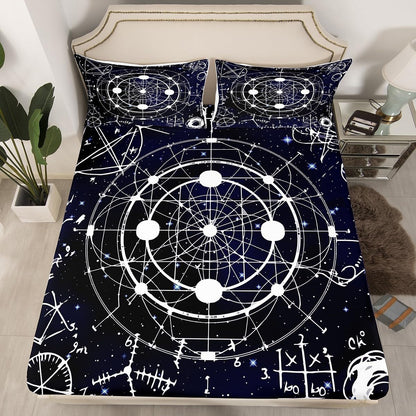 Erosebridal Science Theme Bed Sheets Set Full Size for Boys Girls Chemistry Periodic Table Print Sheet Set Chemical Subject Theme Sheets Teens Kids Math Science Atyle Fitted Sheet 4 Pcs