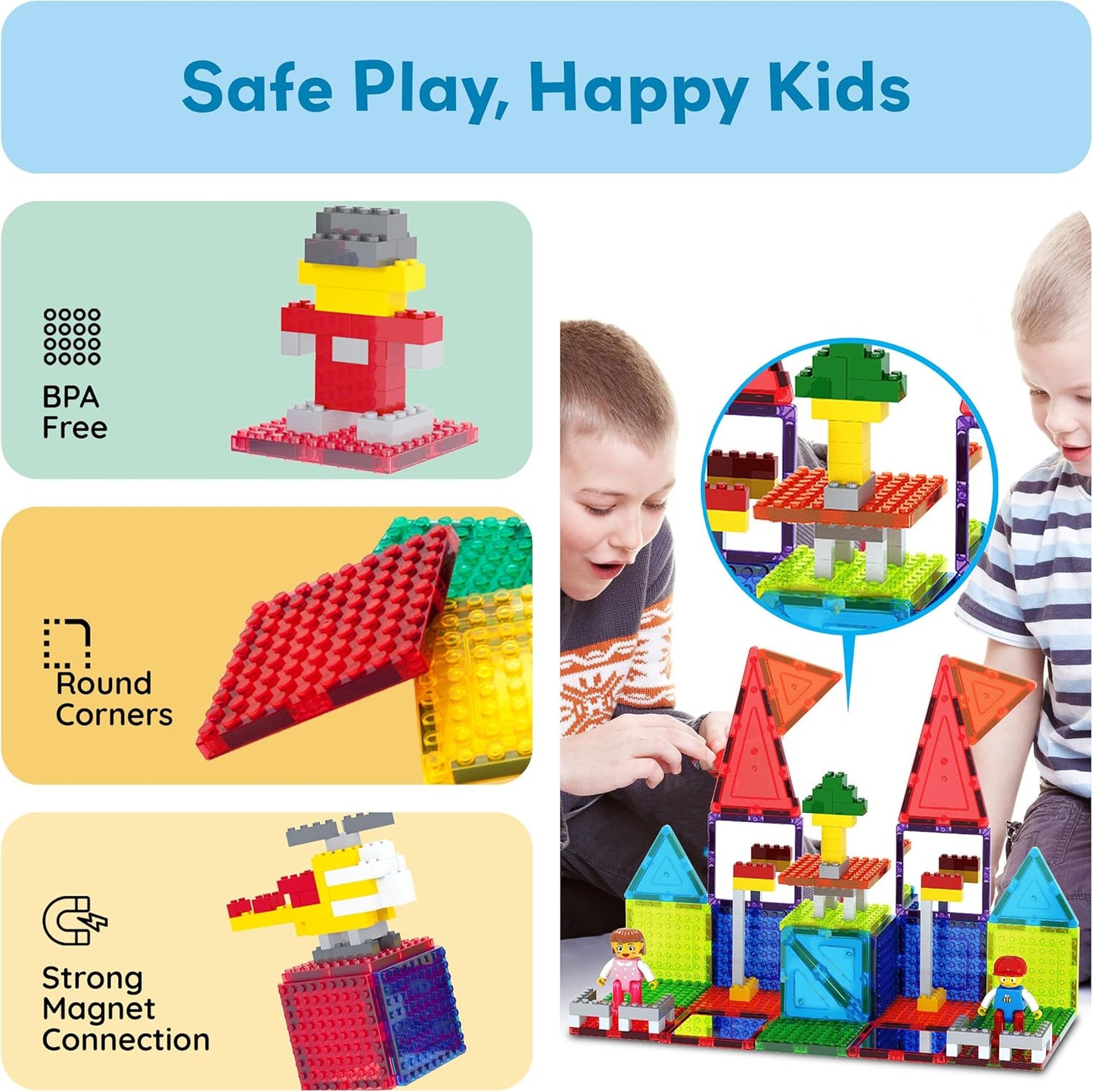 PicassoTiles 333pcs Magnetic Brick Tile and Magnetic Tile Combo Set, Action Figures included, Building Blocks STEM Toys, Educational Montessori Preschool Toddler classroom learning toys, Kids activity