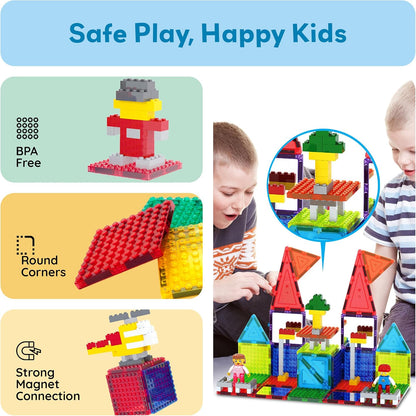 PicassoTiles 333pcs Magnetic Brick Tile and Magnetic Tile Combo Set, Action Figures included, Building Blocks STEM Toys, Educational Montessori Preschool Toddler classroom learning toys, Kids activity