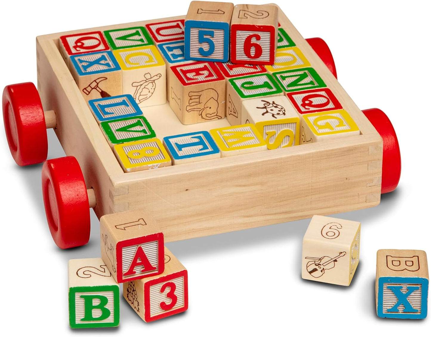 Melissa & Doug Classic ABC Wooden Block Cart Educational Toy with 30 1-Inch Solid Wood Blocks, Multicolor