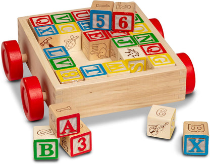 Melissa & Doug Classic ABC Wooden Block Cart Educational Toy with 30 1-Inch Solid Wood Blocks, Multicolor