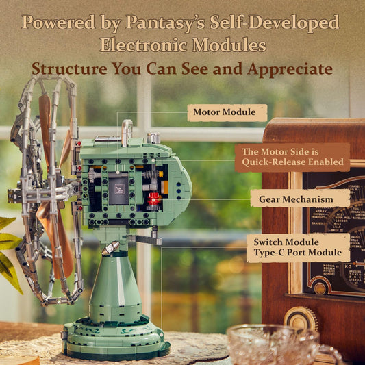 PANTASY Retro Building Set, Vintage Desk Fan Building Set, Motorized Oscillating Mechanical Brick Model, Retro Green Collectible Display Desk Decor for Adults