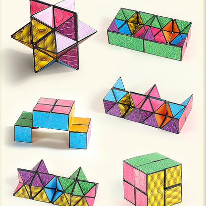 Magic Cube 2 in 1 Set Puzzle Brain Teasers Toy Geometric Brain Teaser Puzzles Geometry 3D Logic IQ Games Puzzle Cubes for Kids and Adults (Star)