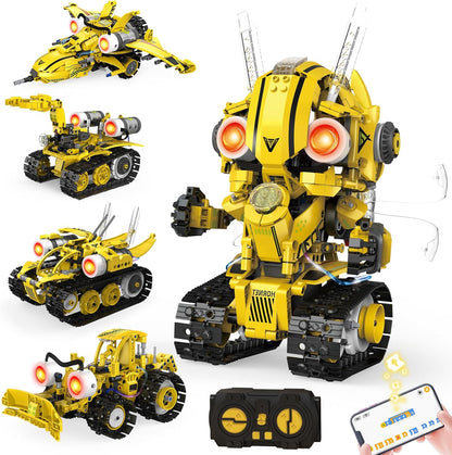 HPROMOT 5-in-1 STEM Robot Building Kit for Kids Ages 6-16, Remote & App Controlled, Rechargeable Engineering Learning DIY Coding Toy, Educational Building Blocks Gift for Girls & Boys (603 PCS)