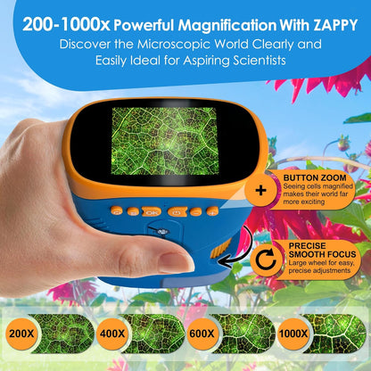 1000X Rechargeable Handheld Digital Microscope for Kids – Portable STEM Science Toy Gift with Carrying Case and USB Camera, 12 Prepared Slides, Adjustable Stand (Galaxy Blue)