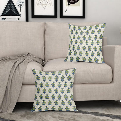 Sage Green Blue Floral Block Print Pillow Covers 18x18 Set of 2 Spring Flower Pattern Decorative Throw Pillowcases Outdoor Rustic Farmhouse Square Cushion Cases Decor for Home Couch Sofa Bed
