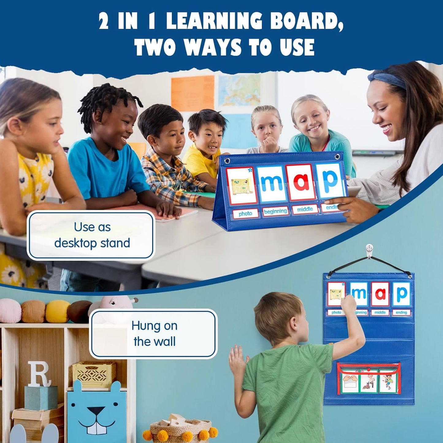 KIKIGOAL CVC Word Builder Desktop Pocket Chart Tent Cards Kit Phonics Games Flash Cards for Preschool Kindergarten Classroom Spelling Educational Toy for Kids Autism Special Education