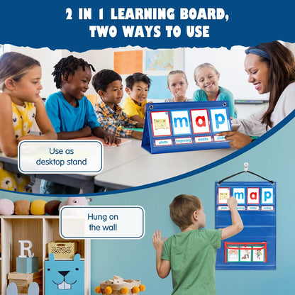 KIKIGOAL CVC Word Builder Desktop Pocket Chart Tent Cards Kit Phonics Games Flash Cards for Preschool Kindergarten Classroom Spelling Educational Toy for Kids Autism Special Education