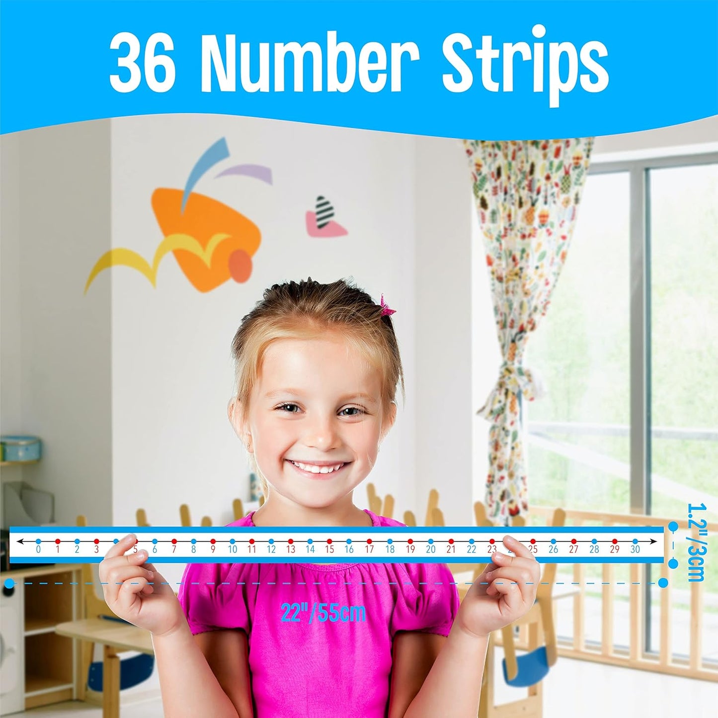 36 PCS Student Number Line, Self-Adhesive 0 to 30 Number Line Strips Erasable Surface Number Cognition, Counting, Sequencing, Color-Coded Even and Odd Numbers, Write on & Wipe Off for Classroom Use