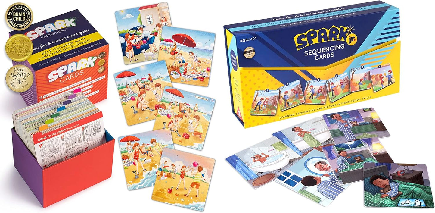 SPARK INNOVATIONS Sequencing Cards Bundle, Storytelling Cards, Higher and Lower Level Boxes, Speech Therapy Games, Learning Toys, Speech Therapy Games Bundle