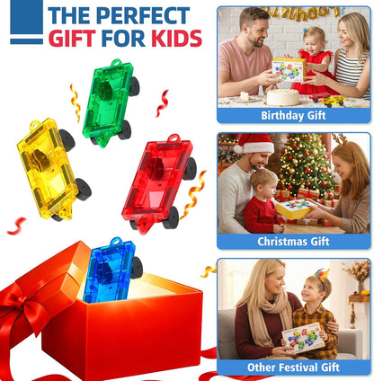 8PCS Magnetic Tiles Mini Cars Construction Set Compatible with Mini & Major Tiles, Magnet Car Easter Toys for 3+ Year Old Boys Girls Kids,STEM Educational Portable Travel Toys for Airplane,Car Play