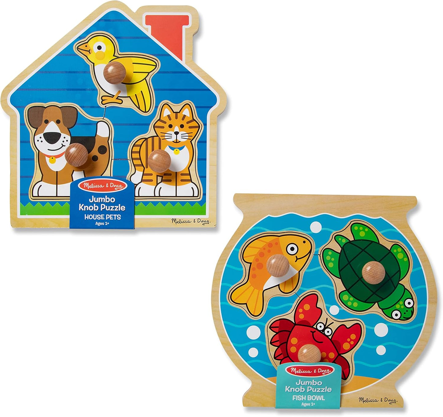 Melissa & Doug Pet Animals Jumbo Knob Puzzle, Wooden Peg Puzzle for Toddlers, Educational Toy for Shape Recognition and Fine Motor Skills, Ages 1+