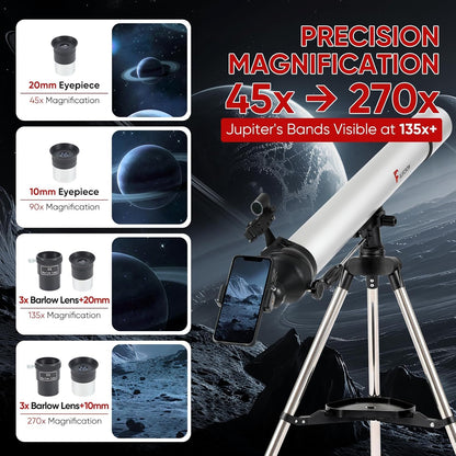 Telescope for Kids & Adults – 80mm Refractor Telescope with 600mm Focal Length, Tripod, Barlow Lens & Phone Adapter High Powered Astronomical Telescopes for Beginners, Telescopio para Adults