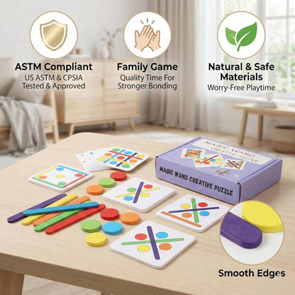 Vindstier Montessori Wooden Puzzle Toys for 3 4 5 Year Olds, STEM Pattern Blocks and Shape Sorting Game, Screen-Free Educational Brain Teaser Activity for Preschoolers, Spring Travel Essential
