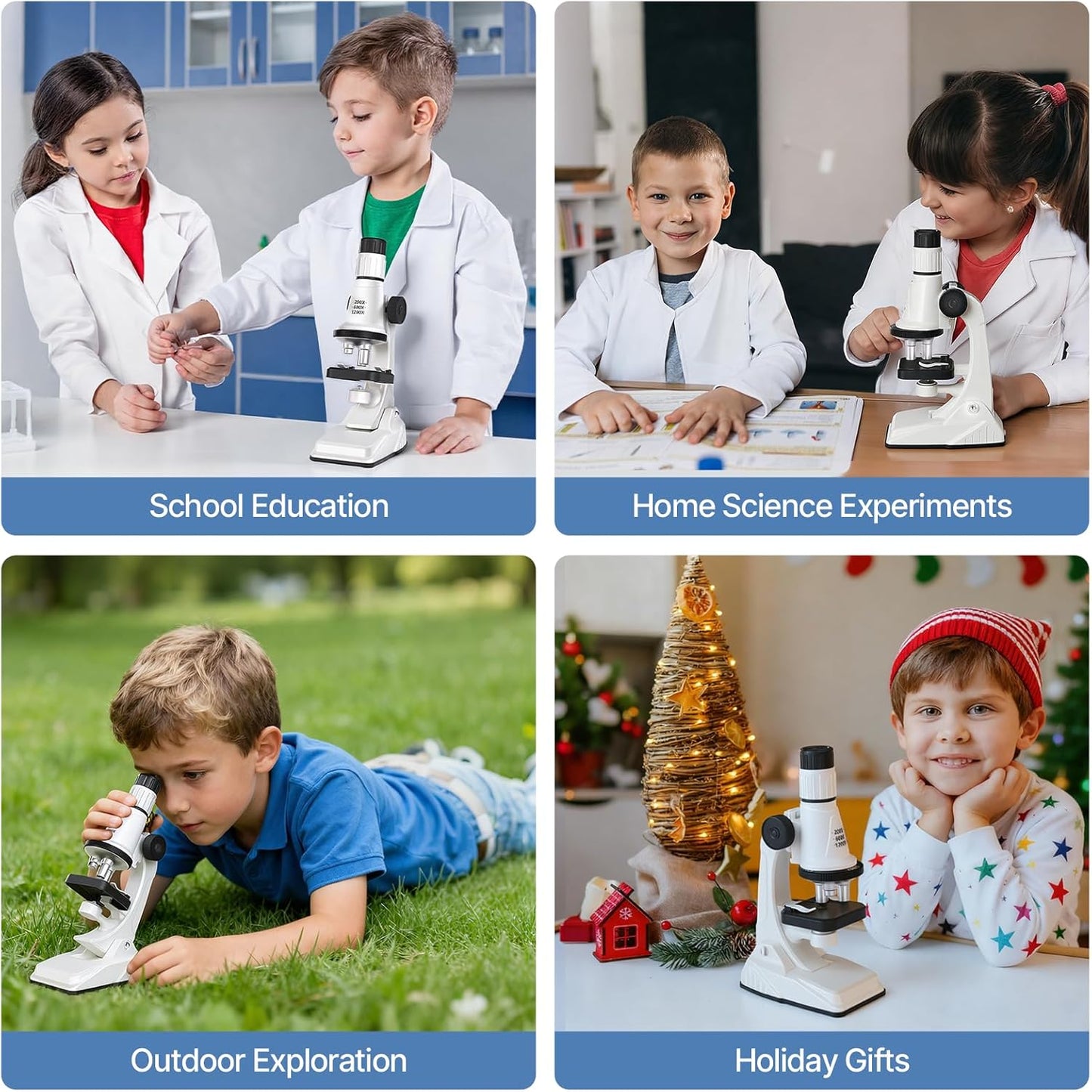 61 Piece Kids Microscope Kit, 100X-1200X Magnification with LED Light | Durable Metal Body, Slides & Carrying Box | STEM Biology Science Kit, Educational Gift for Children Ages 6-12
