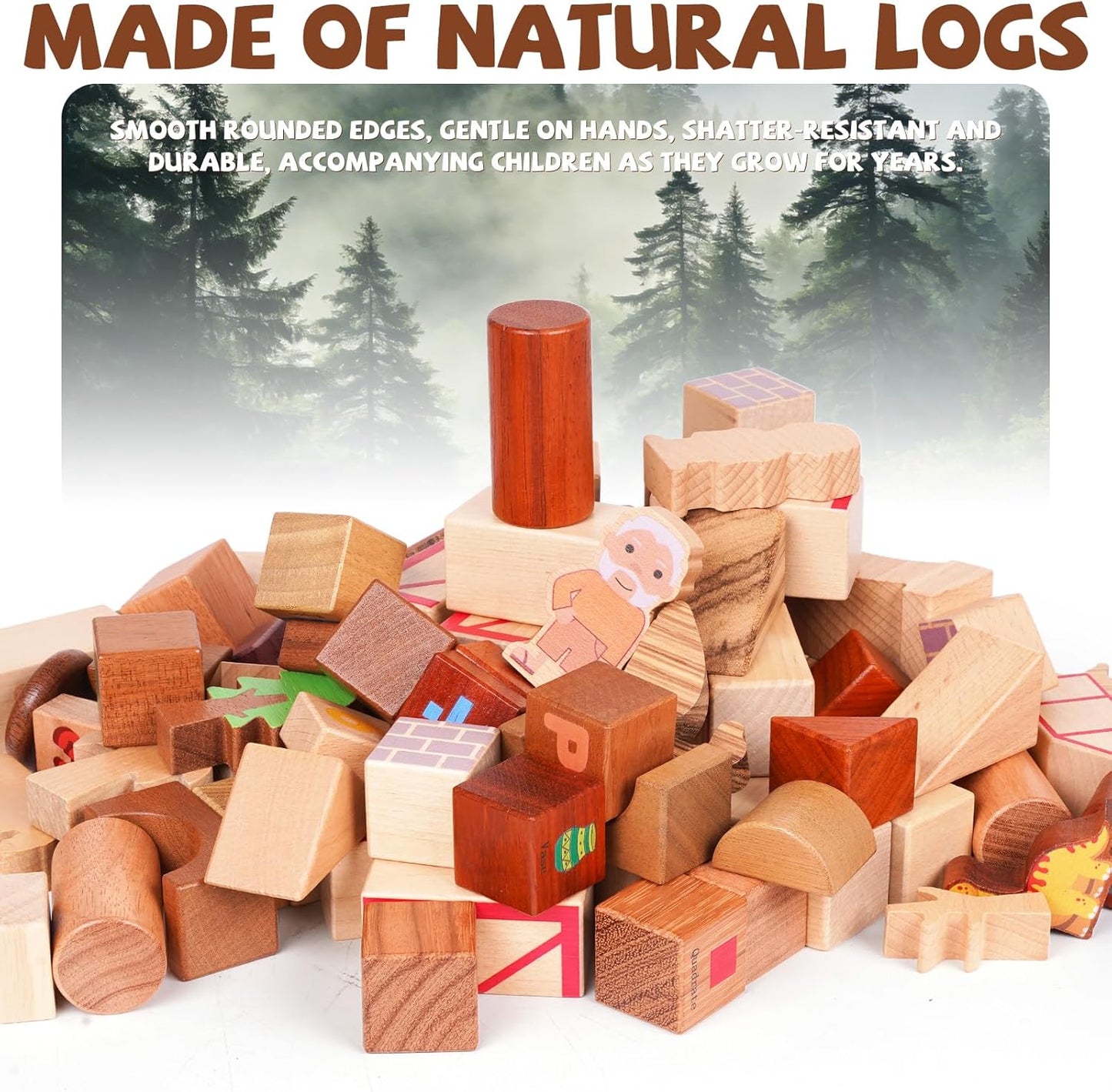 145-Piece Wooden Dinosaur Park Building Blocks Set – Montessori Educational Construction Toy Made from 10 Premium Hardwoods, STEM Learning Blocks for Toddlers & Kids Ages 3–6