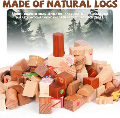 145-Piece Wooden Dinosaur Park Building Blocks Set – Montessori Educational Construction Toy Made from 10 Premium Hardwoods, STEM Learning Blocks for Toddlers & Kids Ages 3–6