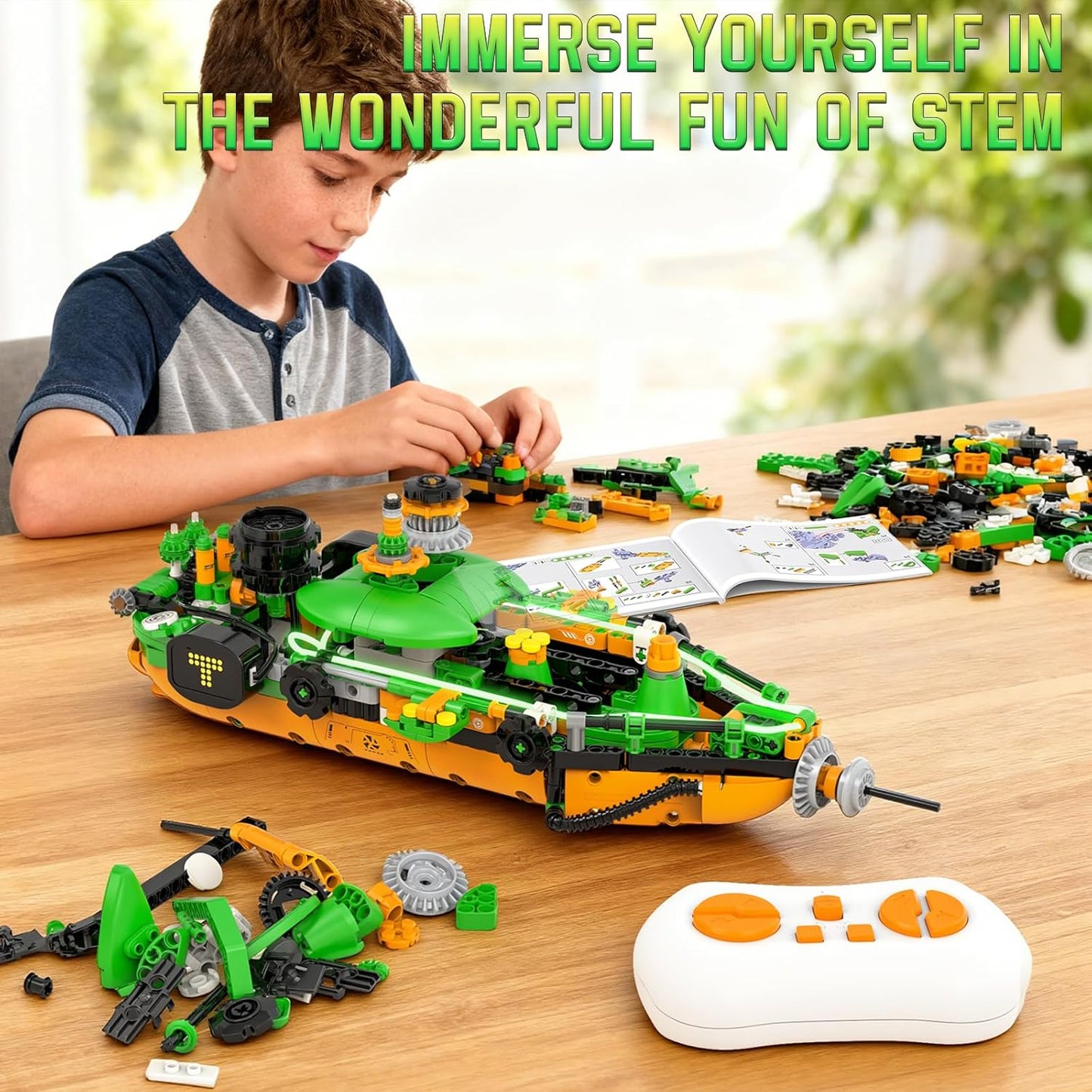 QHECTTY STEM Robot Building Kits for Kids 6-14, 5in1 Remote & APP Controlled STEM Tractor/Frog/Robot Building Toys, 732 Pcs Educational Building Block Sets for Kids, Erector Sets Gifts for Boys Girls