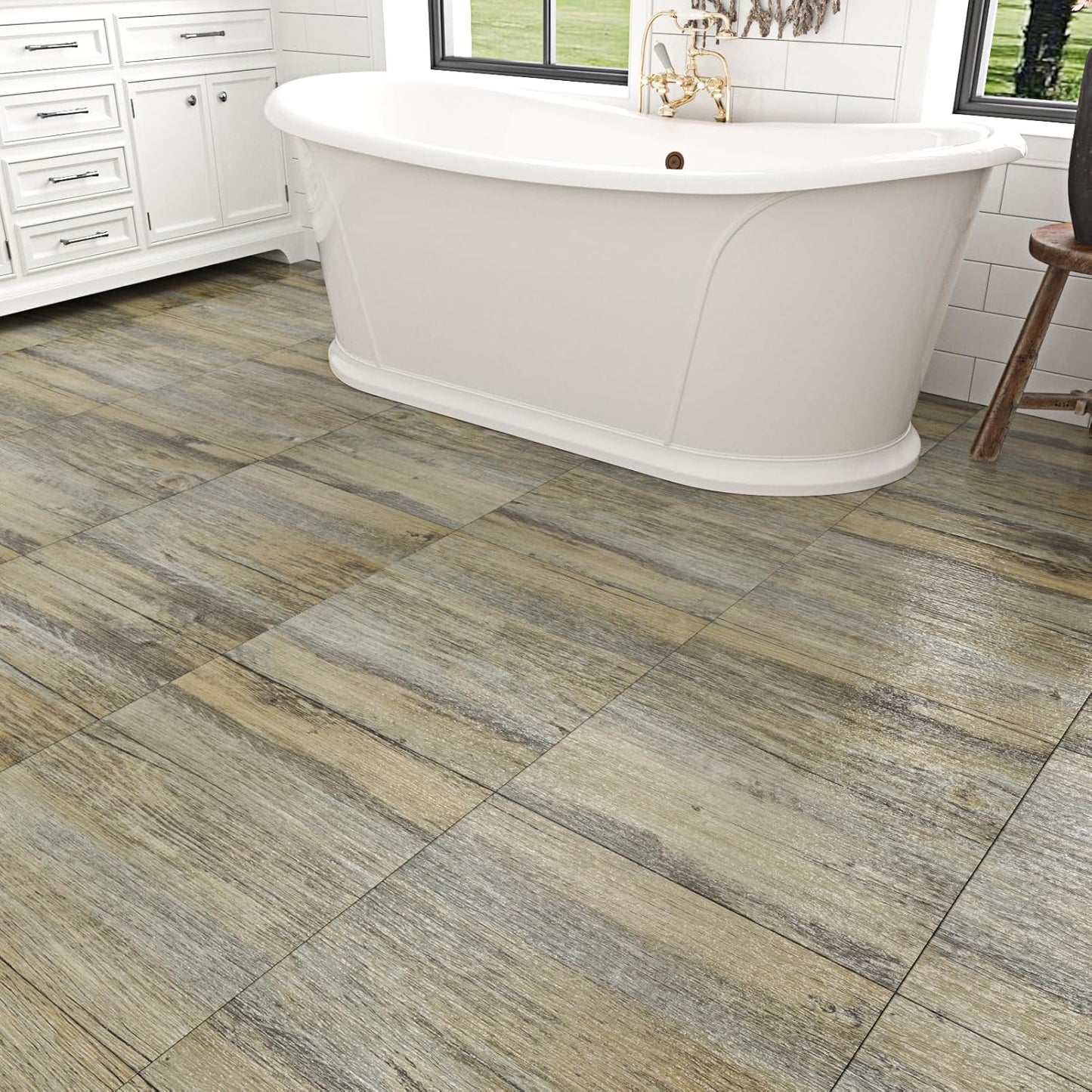 Wallercity White Marble Peel and Stick Vinyl Floor Tiles 6-Pack 12x12 Inches Self Adhesive Waterproof Flooring Planks for Bathroom Kitchen Bedrooms Stick on Floor Tiles Laminate Sheets Vinyl Flooring