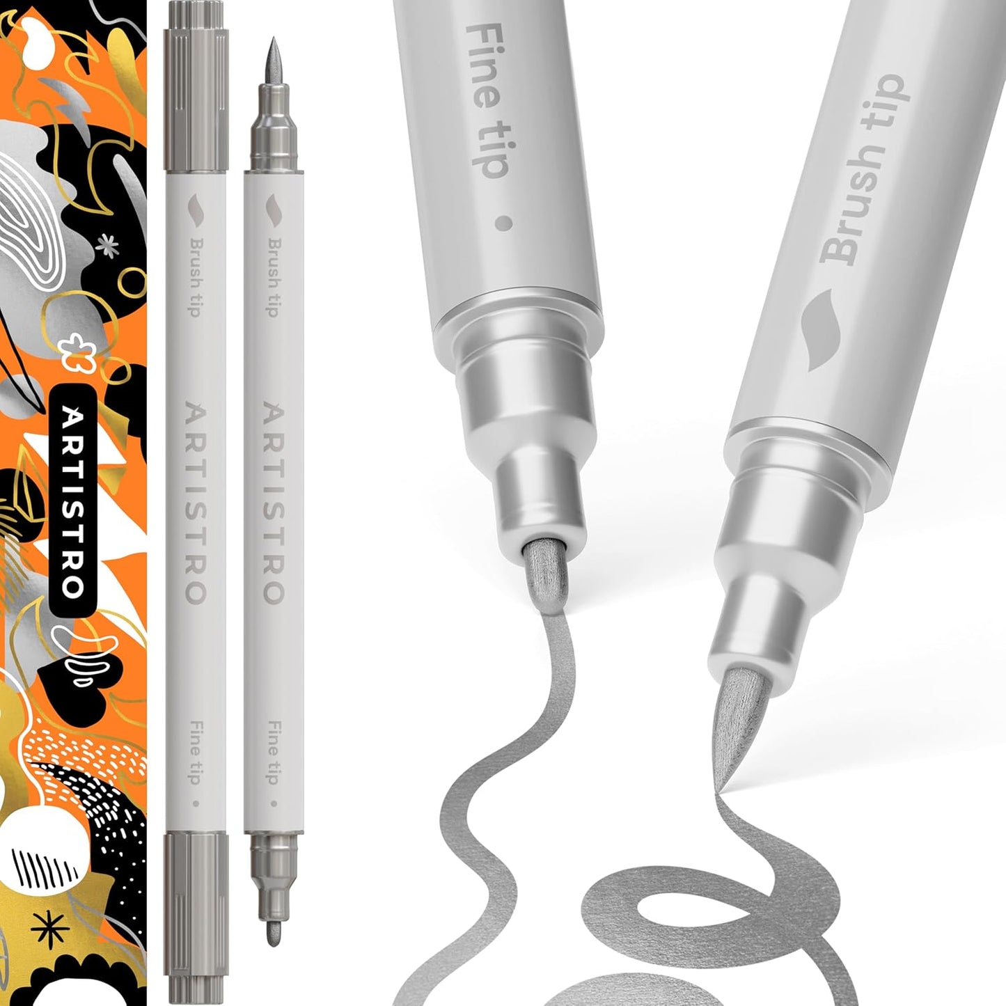ARTISTRO 2 Gold & Silver Dual-Tip Acrylic Paint Pens - Multisurface Markers for Glass, Rock, Fabric, Wood, Plastic & More - 5mm Dot + 1mm Fine Tips