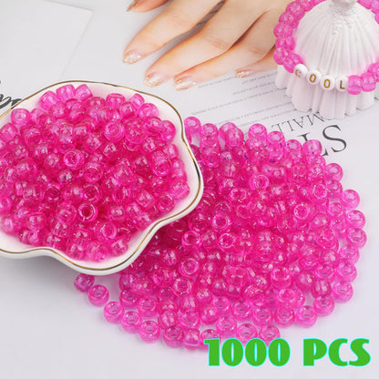 Auvoua 1000Pcs Pony Beads Bracelet 9mm Yellow Plastic Barrel Pony Beads for Necklace,Hair Beads for Braids,Key Chain,Jewelry Making (Yellow)