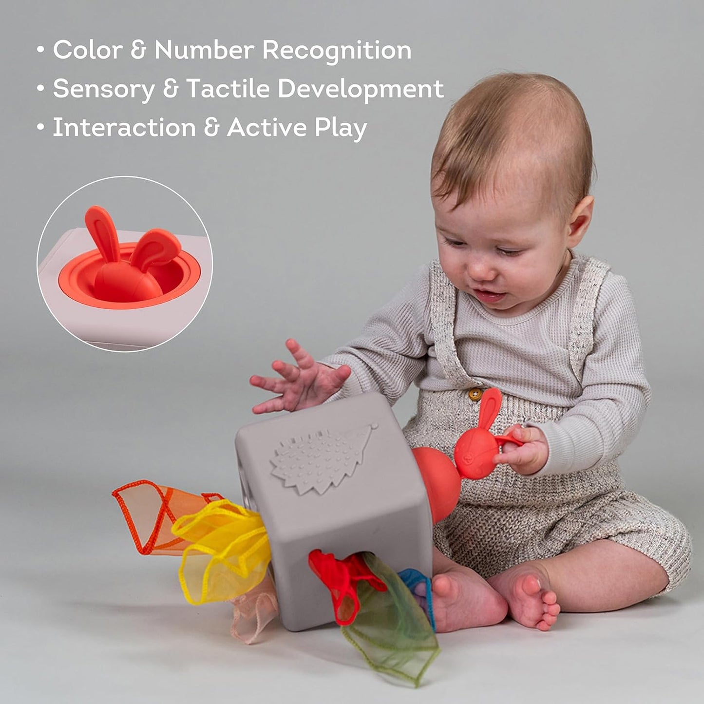 Taf Toys Baby Tissue Box Toy Silicone Baby Toys 6-12 Months Montessori Toys Sensory Activity & 10 Tissues for Fine Motor Development Soft Interactive Silicone Learning Cube for 1 Year Old Toddlers