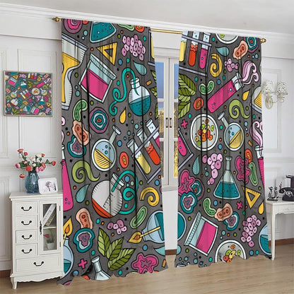 Science Physics Window Curtains, Abstract Math Chemistry Curtain Scientist Graffiti Print Window Treatments for Kids Teens Bedroom Living Room Kitchen Set 2 Panels,42x63 Inches