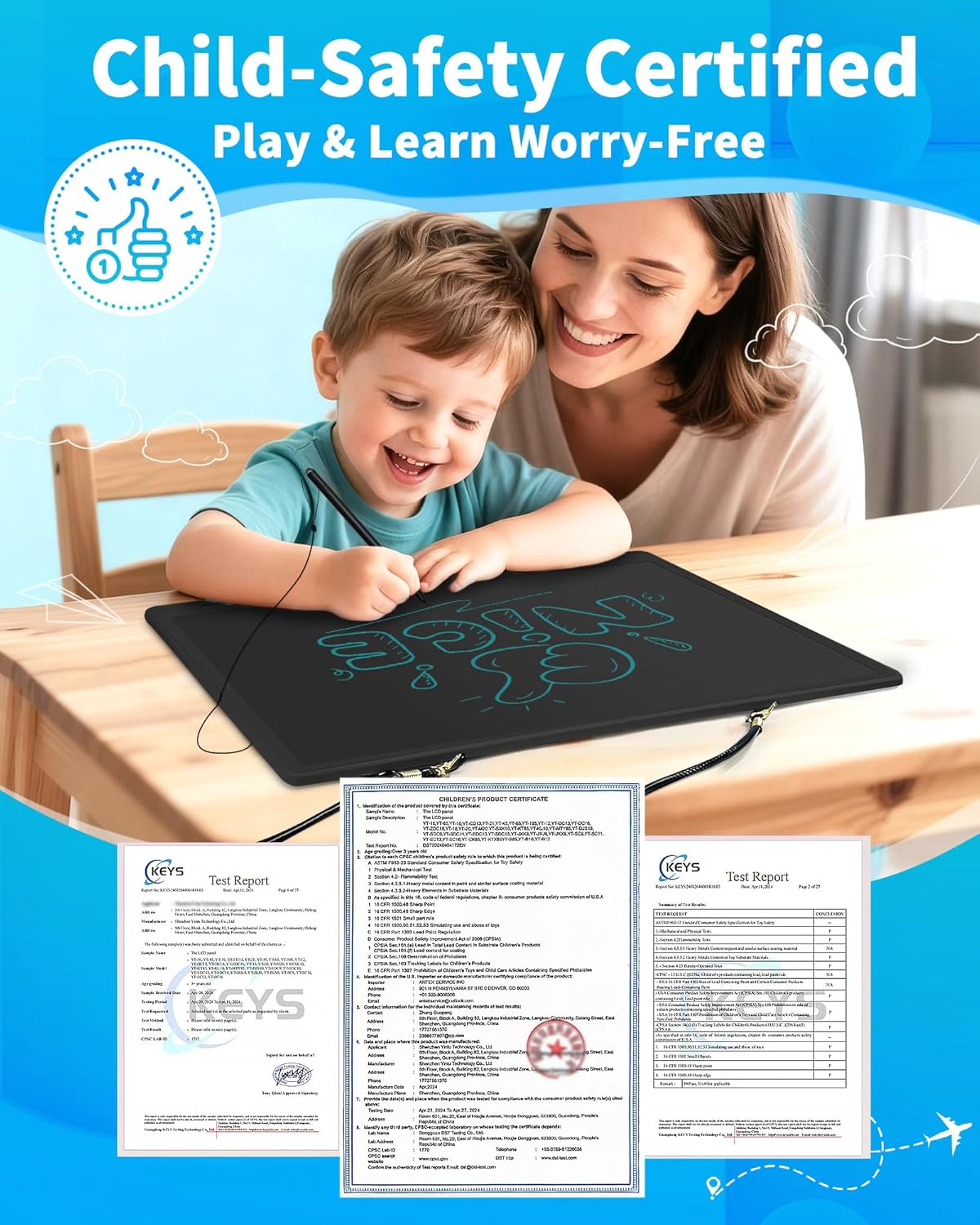 Magnetic LCD Writing Tablet for Fridge, 13 Inch Writing Tablet for Kids, Toddler Drawing Pad, Learning Toys for Boys Girls Ages 3.4.5.6.7.8, Writing Board for to-Do Lists and Family Messages (Blue)