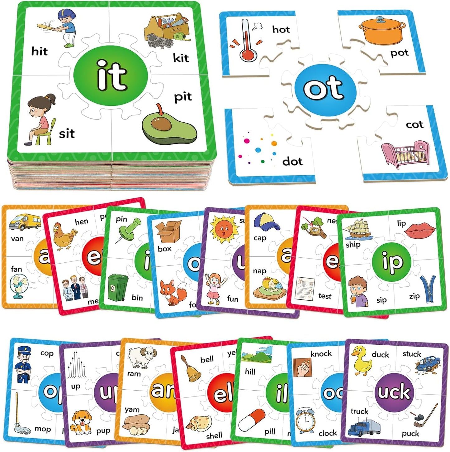 Torlam Phonics Puzzle, Rhyming Games Phonics Games Flash Cards for Kids Toddler, Learn to Read Spelling Reading Sight Words, Long Vowel Silent E Site Words for Preschool Kindergarten Homeschool