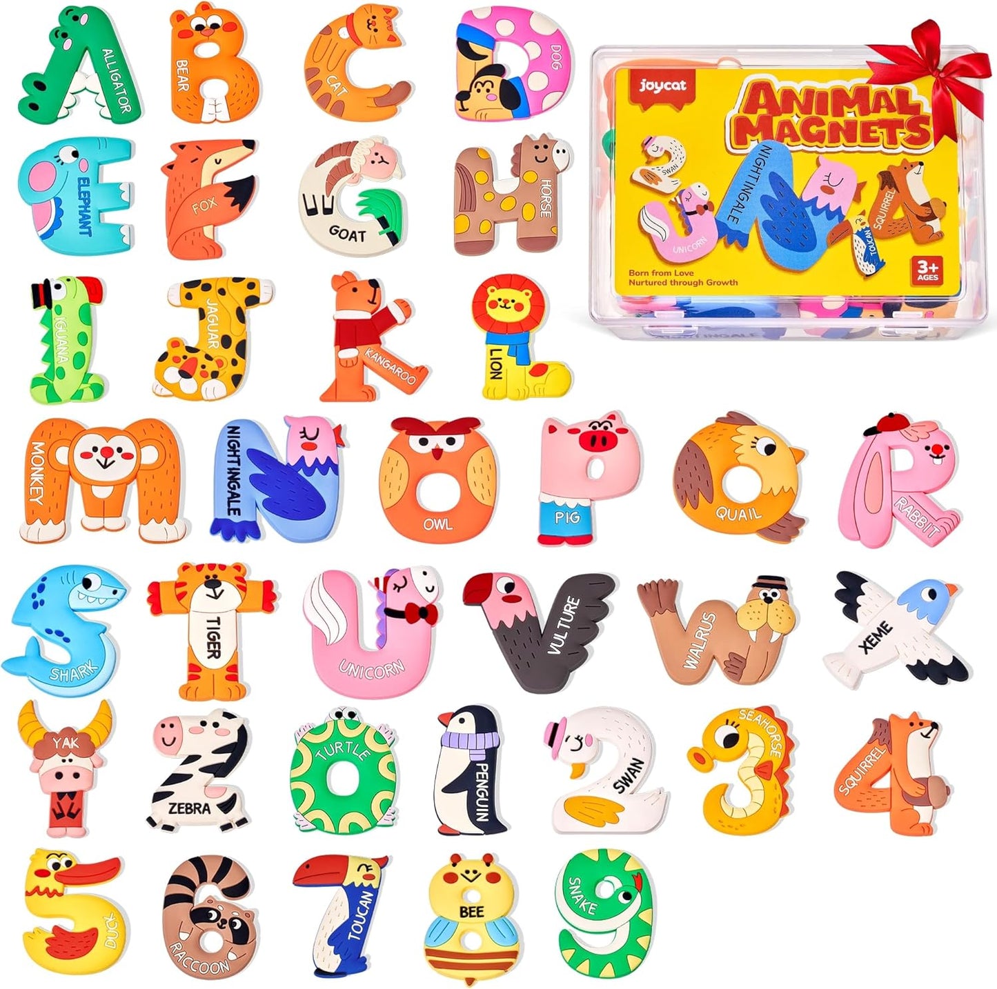JoyCat Magnetic Letters and Numbers Fridge Magnets, Soft PVC Learning Refrigerator Toy Set for Kids & Toddlers, 26 Animal Alphabet Letters and 0-9 Numbers, Birthday Gifts for Baby Boys and Girls