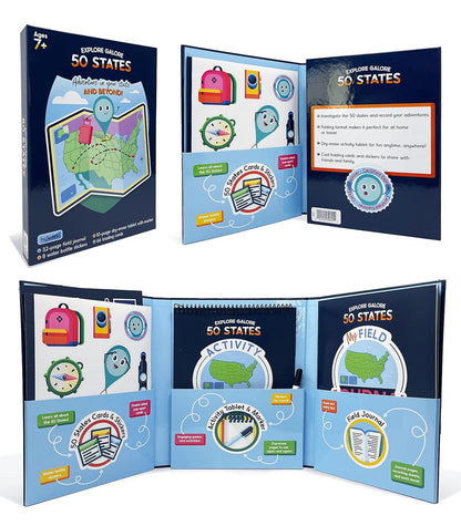 Carson Dellosa Explore Galore: 50 States Wipe Clean Activity Book, Dry Erase Workbook With Kids Travel Activities, Puzzles, I Spy Games, US Map, Stickers, Flash Cards, and Field Journal, Ages 7 and Up