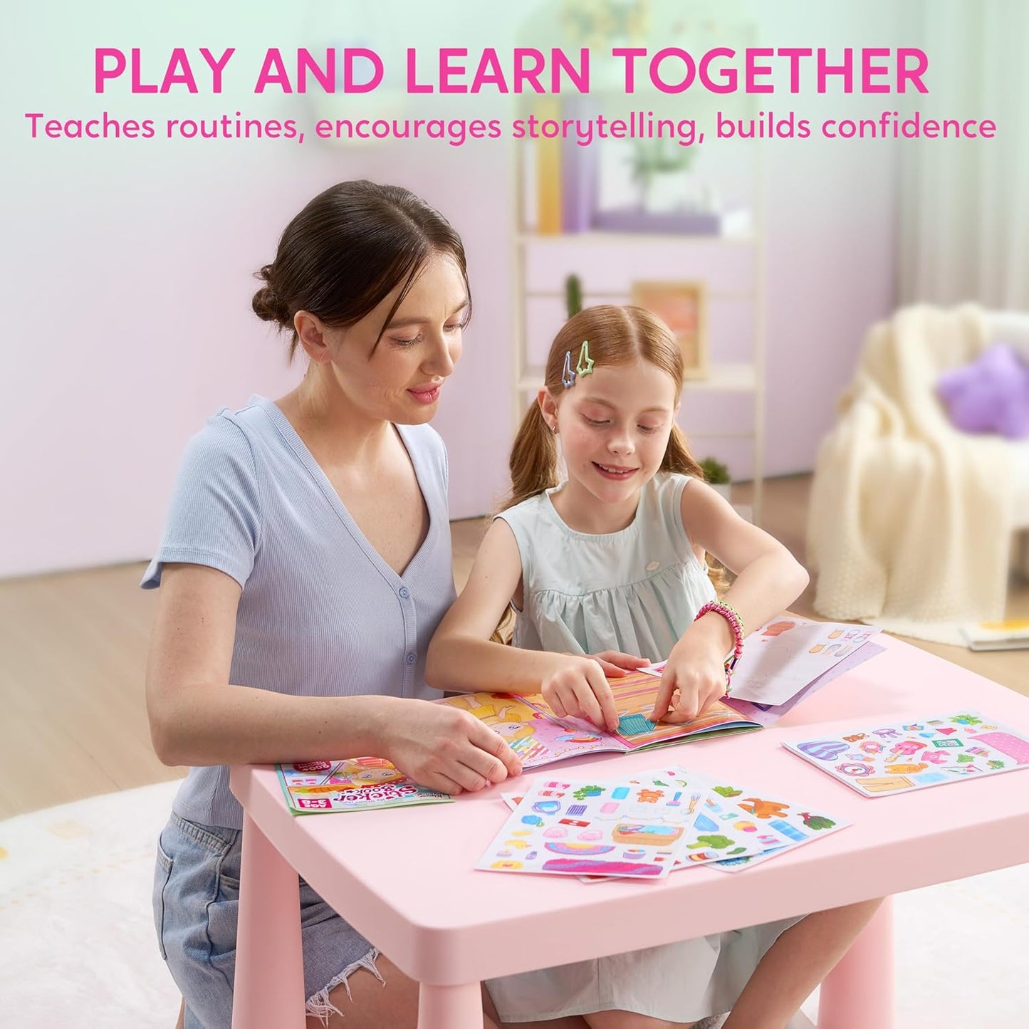 JOVA Klever Kits Reusable Sticker Book for Kids, My Dream Home 4 Play Scenes with 200+ Washable Stickers Plane Activity for Toddler Aged 3 4 5 6 7 8 Girls and Boys Birthday Gift