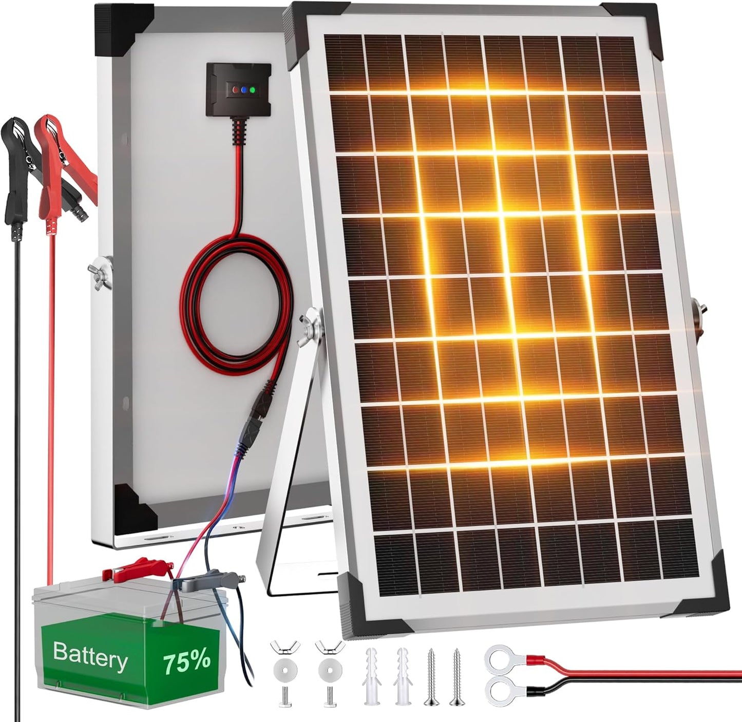 Voltset 12V Solar Battery Charger - 20W Waterproof Solar Panel Kit with Smart MPPT Controller - Trickle Charger Maintainer for Car RV Boat Marine Trailer Automotive Trailer Truck Motorcycle