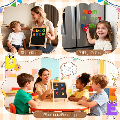 GINMIC Magnetic Letters and Numbers with Magnet Board, Alphabet ABC Magnets, Learning & Educational Toys - Uppercase Lowercase Math Symbols with Magnetic Whiteboard Chalkboard for Toddlers Kids