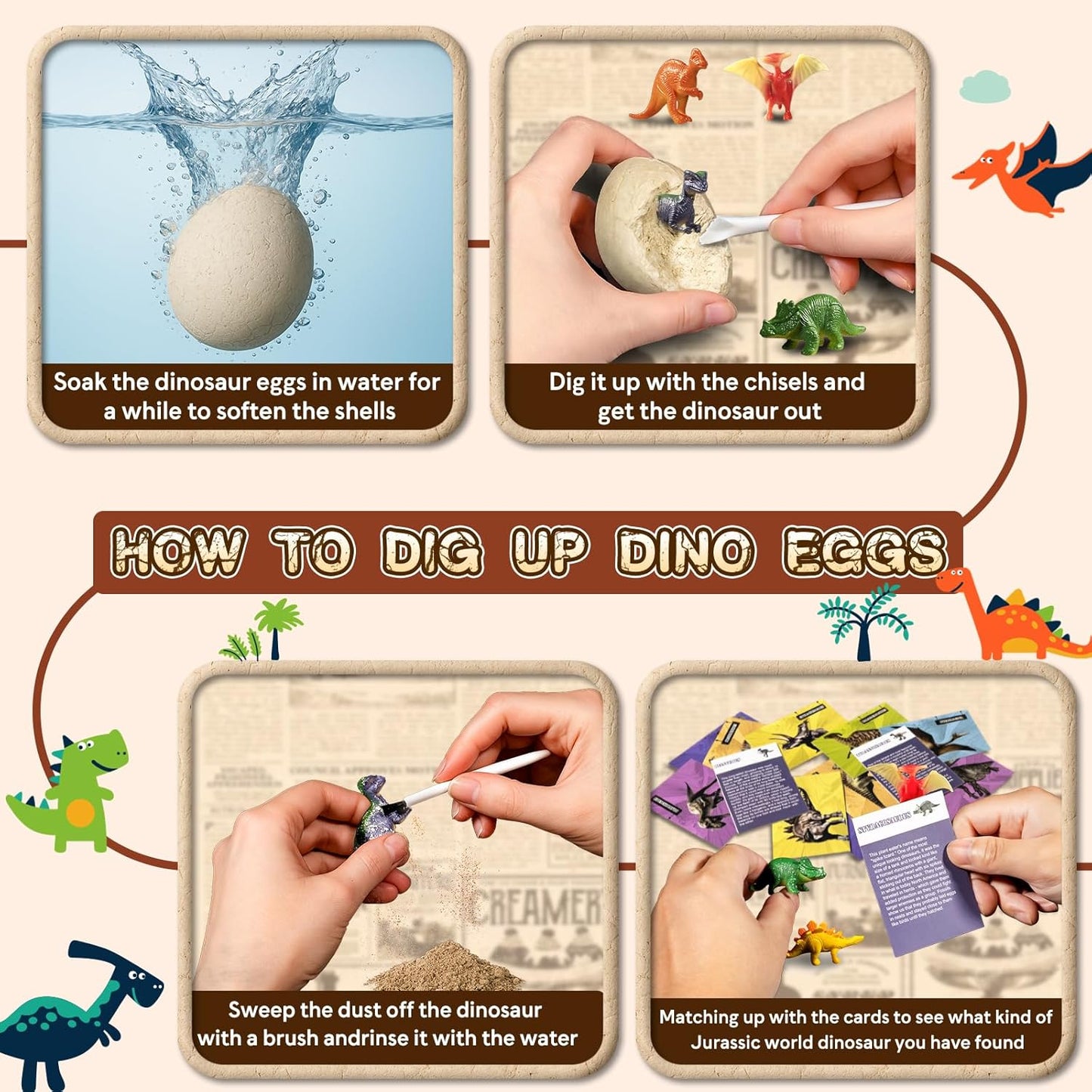 Dinosaur Eggs Dig Kit - 12 Dinosaur Eggs Excavation Science Experiments Kits for Kids Age 3-12, Dino Birthday Party Favors, Archaeology Digging Activities, Easter Basket/Stocking Stuffers