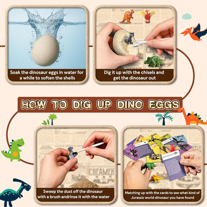 Dinosaur Eggs Dig Kit - 12 Dinosaur Eggs Excavation Science Experiments Kits for Kids Age 3-12, Dino Birthday Party Favors, Archaeology Digging Activities, Easter Basket/Stocking Stuffers