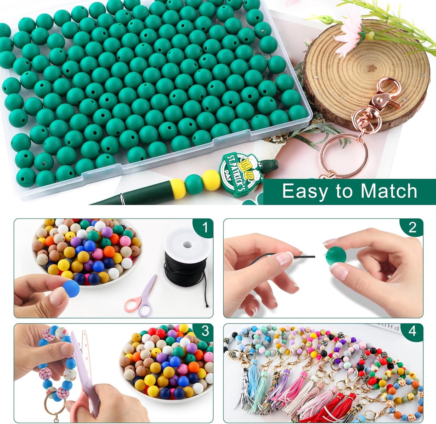 65Pcs 19mm Silicone Beads for Keychain Making Bracelet Necklace, Bulk Round Silicone Beads for Pens（Christmas Green） - Colors B
