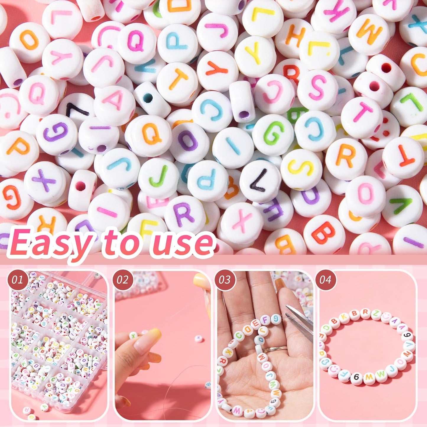 Colorful Alphabet Beads A-Z 1350+Pcs Letter Bead, Acrylic 4x7mm Round Digit Letter Beads Kits,Bracelets Necklaces DIY Jewelry Making Kits (Colorful,1350+PCS)