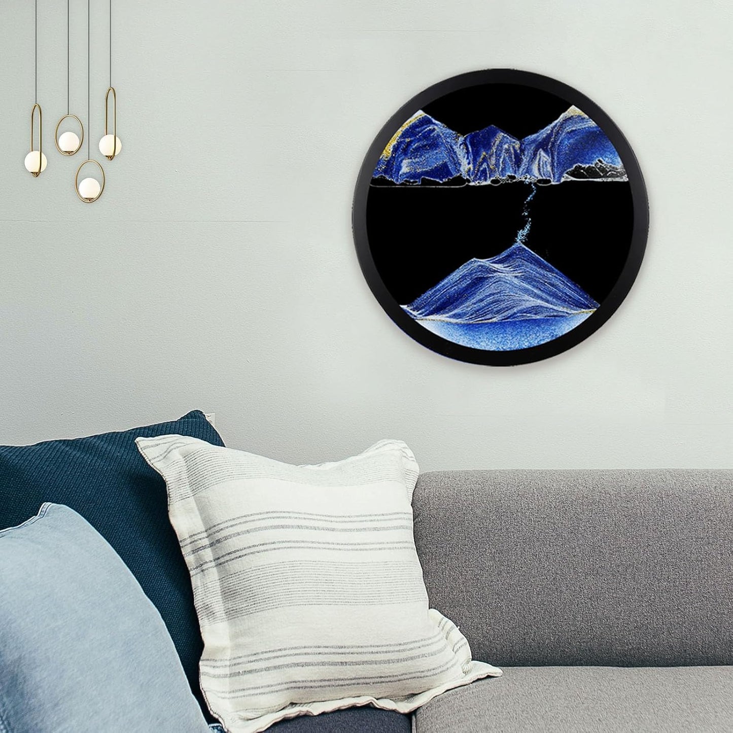 17.3" Moving Sand Art, 3D Sand Art Pictures Deep Sea Sandscape Living Room Decoration, 360° Rotate, Glass Crafts Solid Wood Frame, Relaxing Mood Home Office Work Wall Art Decor