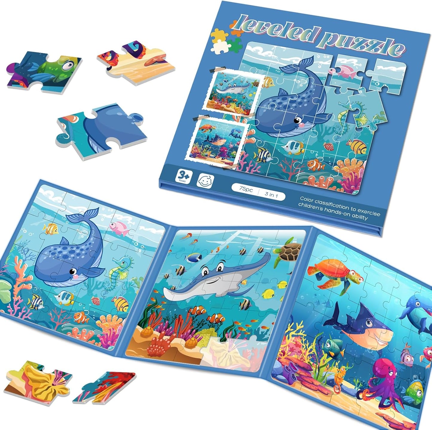 Magnetic Puzzles for Toddlers 3-5, 75-Pieces Travel Toys, Animal Jungle Puzzles Ages 4-6, Educational Learning Magnets, Road Car Trip & Airplane Activities Toys for 3 4 5 6 7 Girls Boys Gift