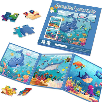 Magnetic Puzzles for Toddlers 3-5, 75-Pieces Travel Toys, Animal Jungle Puzzles Ages 4-6, Educational Learning Magnets, Road Car Trip & Airplane Activities Toys for 3 4 5 6 7 Girls Boys Gift